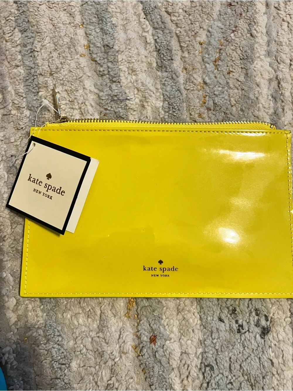 kate spade glossy yellow zip pouch.        NWT
